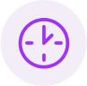 A purple circle featuring a clock at its center